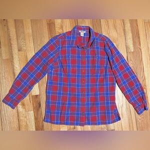 Duluth Trading Co Flannel Shirt Red Blue Men’s Size Large 100% Cotton Comfort